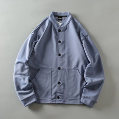 HEARUJOY - Autumn Men's Sold Color Bomber Jacket Double-sided Knitted Japanese Men's Sports Leisure Baseball Collar Single-breasted Jacket