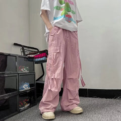 HEARUJOY - Black Cargo Pants for Men Overalls Cargo Trousers Male Pink Autumn Loose Casual Streetwear Hip Hop Pocket Oversize Straight