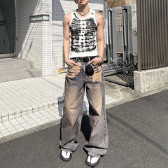 Hearujoy Mens Casual Street Tie Dye Tight Sports Bodybuilding Vest New Genderless Fashion Sexy Youth Printed Tank Top Unisex