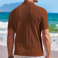HEARUJOY - Summer New Men's Solid Color Knitted Short-Sleeved Shirt Retro Fashion Casual Trend Simple Loose Seaside Vacation Men's Tops