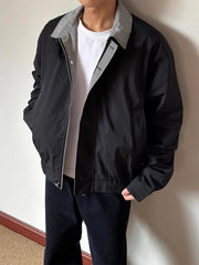 HEARUJOY - Streetwear Vintage Plaid Patchwork Jackets Mens Fashion Long Sleeve Zip-up Jacket Coat Men 2025 Autumn Daily Casual Lapel Coats