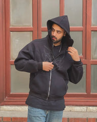 Hearujoy Fashion trend personality style jacket Double hood design Zipper hoodie for men Y2k loose casual anime embroidered sweatshirt