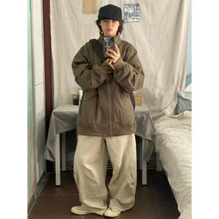 HEARUJOY - Japanese Retro Pleated Wide-leg Men Spring and Autumn Simple Elastic Waist Work Casual Pants