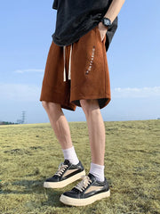 HEARUJOY - Men's Summer Knit Sport Shorts with 4 Pockets Drawstring Elastic Waist Loose Fit Straight Casual Shorts Big Size 8XL