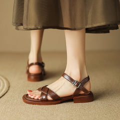 Hearujoy New Summer Sandals Women Open Toe Low Heel Fashion Women Shoes Genuine Leather Simplicity Sandals for Women Flat Sandals