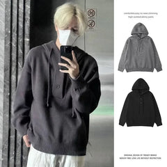 HEARUJOY - Hooded Jumpers Men Solid Spliced Sweaters Long Sleeve Pullovers Knitted Loose Fit Slight Strech Standard Wool High Street 2025