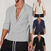 HEARUJOY - Men's Waffle Henley 5 Buttons Stylish Long&Short Sleeve T-Shirt Casual Slim Fit Tee