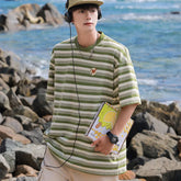 HEARUJOY - Hip Hop Striped T Shirt Men Streetwear Mens Stripes T-shirts Casual Summer Short Sleeves Oversized Contrast Tshirt Tops Tee