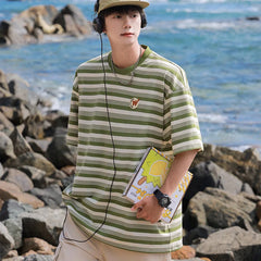 HEARUJOY - Hip Hop Striped T Shirt Men Streetwear Mens Stripes T-shirts Casual Summer Short Sleeves Oversized Contrast Tshirt Tops Tee