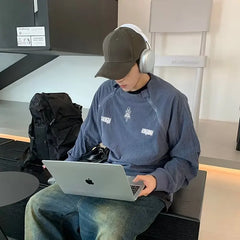 HEARUJOY - High Street Embroidered Sweatshirt Mens Corduroy Half Zipper Design Trend Tops Round Neck Letters Harajuku Pullover Shirt