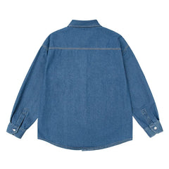 HEARUJOY - Mens Button Down Denim Shirt Long Sleeve Lapel Jean Shirt Casual Slim Fit Washed Denim Shirts with Chest Pockets