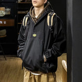 Hearujoy Sweatshirt Men's Pullover Solid Color Top Men's Hooded Half Zipper Loose and Versatile Trendy Men's Outerwear Top