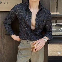 Hearujoy Personalized Printed Shirt Long Sleeved Thin Casual British Style Gentleman and Yuppie Commuting Shirt