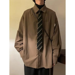 HEARUJOY - Long-sleeved Shirt Men Solid Color Japanese Retro Spring Loose Brown Trendy Versatile Cardigan