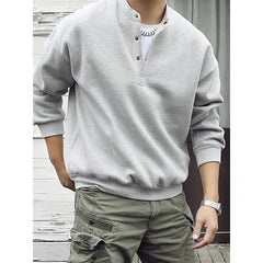 HEARUJOY - Men's Henry Collar Plate Warm Fashion Casual Round Neck Pullover Sweater Men's Spring and Autumn Style Trendy