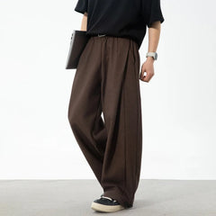 HEARUJOY - Korean Style Men's Suit Pants Solid Color Pleated Design Botton Drawstring Simple Elastic Waist Summer Male Trousers