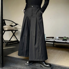 Hearujoy Pleated Men's Wide Leg Pants Personality Button Solid Color Male Casual Trousers Dark Style Spring Trendy 9C4242