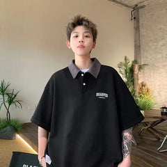 Hearujoy Polo Shirt Short-sleeved T-shirt Men's Summer New American High Street Fashion Retro Color Collision Collar Polo T Shirt for Men