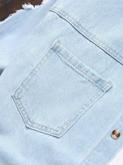 HEARUJOY - Men's Light Blue Ripped Distressed Washed Denim Long - Sleeve Shirt for Spring and Autumn