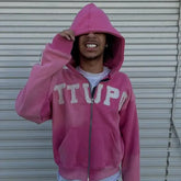 Hearujoy Y2K Retro Zipper Hooded American Sweatshirt Gothic Letter Print Patch Hoodie Brand Trendy Men's Casual Jacket New Product