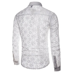 HEARUJOY - Shirts Sexy Lace Hollow Out Cardigan Turn Down Collar Men Single Breasted Shirt Long Sleeve High Street Button New Summer