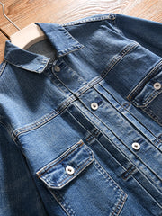 HEARUJOY - Amekaji High Quality Autumn and Winter Style Men's Denim Jacket Couple's Lapel Retro Washed Workwear Coat Trendy