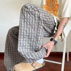 HEARUJOY - American Men Thin Pants for Men 2025 Summer plaid Sweatpants Straight Loose Sports Casual Trousers