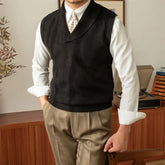 HEARUJOY - Spring and Fall Fashion Commuter Lapel Knitted Vest Casual Business Slim Fit Men Sweater Vest
