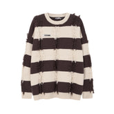 Hearujoy Contrast Color Twist Striped Pullover Men's and Women's Sweater Crew Neck Casual Fall Knitted Sweater Oversized Loose Wool Tops