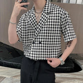 HEARUJOY - Summer Short-sleeved Shirts Men Fashion Retro Plaid Shirts Men Streetwear Korean Loose Casual Shirts Mens Dress Shirts M-XL