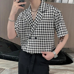 HEARUJOY - Summer Short-sleeved Shirts Men Fashion Retro Plaid Shirts Men Streetwear Korean Loose Casual Shirts Mens Dress Shirts M-XL