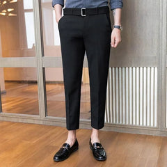 HEARUJOY - Korean Clothing Men Thin Straight Slim Suit Pants Summer Streetwear Fashion Business Casual Big Size Ice Silk Versatile Trousers
