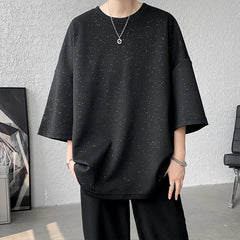Hearujoy Summer Short Sleeved T-shirt Men Oversized Black White Casual T Shirt Men Streetwear Hip-hop Loose Shiny T Shirt Mens Top M-3XL