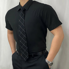 HEARUJOY - Men's Solid Color Short-Sleeved Shirt American Retro Fashion Trend Casual Simple Loose Breathable 2025 Summer New Men's Tops