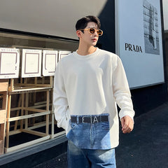 Hearujoy Korean Street fashion Spring Casual Men Personality Jeans Print Long Sleeve T-shirts Sweatshirt Patchwork Loose Sweatshirts