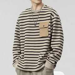 Hearujoy Men's Striped Long Sleeved T-shirt Men's Trendy T-shirt Men's Hoodie Men's Base Shirt Top
