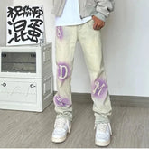 HEARUJOY - New American Spring and Autumn Men's Trendy Splicing Button Zipper Pocket Fashion Versatile Loose Straight Casual Jeans