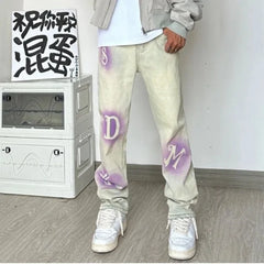 HEARUJOY - New American Spring and Autumn Men's Trendy Splicing Button Zipper Pocket Fashion Versatile Loose Straight Casual Jeans