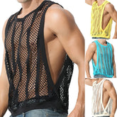 Hearujoy Mens Fitness Vest Sleeveless Nightclub Sexy Mesh Transparent Hollow Vest Casual See-Through Fishnet Muscle T-Shirt Vest