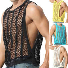 Hearujoy Mens Fitness Vest Sleeveless Nightclub Sexy Mesh Transparent Hollow Vest Casual See-Through Fishnet Muscle T-Shirt Vest