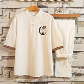 HEARUJOY - Summer Shirt + Trousers Men sets Chinese Style Men Shirt Cotton and Linen Shirts Men's High Quality Casual Shirts Two Piece Suit