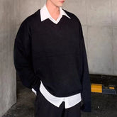 HEARUJOY - Mens Sweater Casual Outerwear Knitted Sweater Autumn Fashion Campus Youth All-Match Solid Color Long-Sleeved Top Men'S Clothing