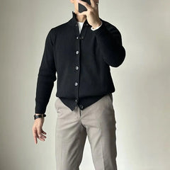 Hearujoy Mens Basic Knitted Jacket 2024 New Genderless Autumn Winter Fashion Youth Comfortable Simple Retro Solid Color Sweater Unisex