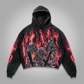 Hearujoy Gothic skull flame graphic print pullover oversized hoodies for women Y2K high street hip hop niche simple baggy sweatshirt