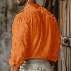 HEARUJOY - Men's Spring and Autumn Lapel Rope Cotton Linen Shirt Solid Color Long Sleeve Youth Breathable Casual Shirt