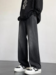 HEARUJOY - Spring Summer Men's Jeans Korean Fashion Black Blue Wide Leg Denim Pants Loose Straight Jean Trousers