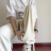 HEARUJOY - Summer Casual Pants Men Fashion Straight Ice Silk Pants Men Streetwear Hip-hop Loose Pleated Pants Mens Beige Trousers M-3XL