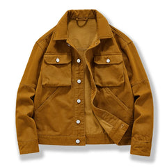 HEARUJOY - Men's High-end American Retro Heavy Denim Jacket Spring and Fall New Lapel Loose Single-breasted Cotton Cargo Jacket