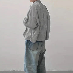 HEARUJOY - New Japanese Trendy Men Shirts Light Luxury Textured Lapel Striped Long Sleeve Cardigan Tops Leisure Premium Loose Blouse M-2XL