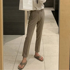 Hearujoy Summer Male Pants Casual Zipper Slim Menwear Straight-leg Solid Color Men's Trousers Korean Style Summer 9C6524